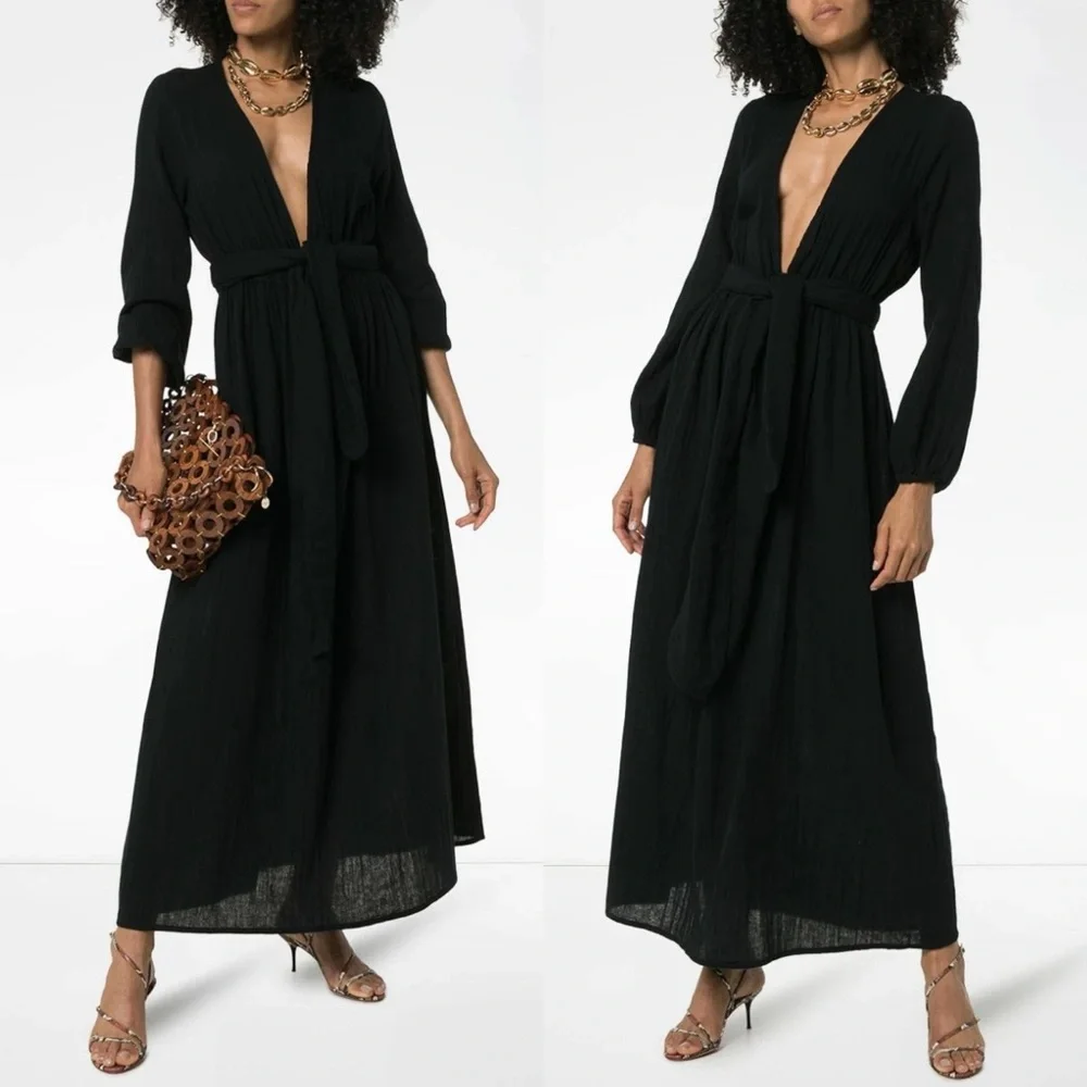 MARA HOFFMAN SWIM Black Gauze Luna Maxi Cover Up Beach Dress Size Small